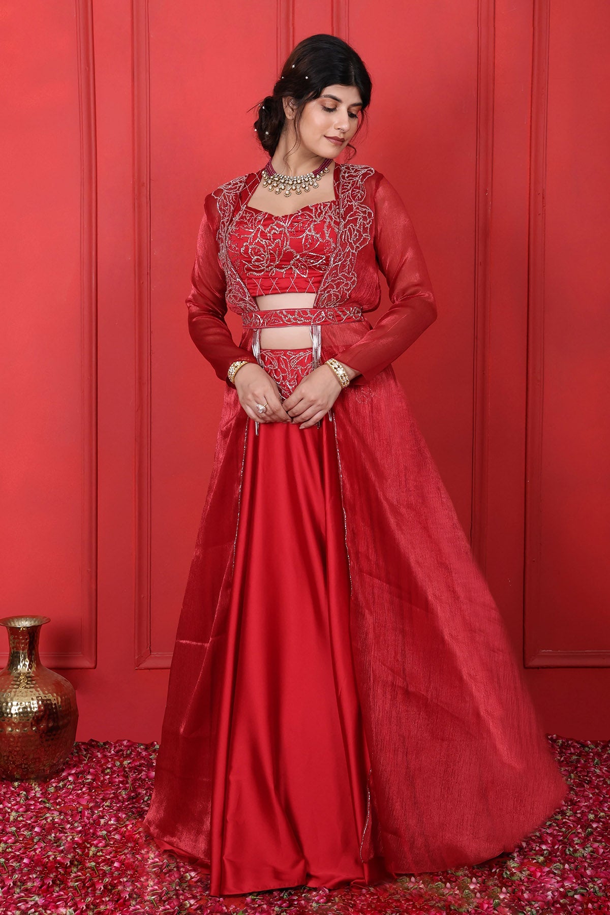 Buy Red Cutdana Work Lehenga Set by Namita Sharma for women online at ScrollnShops